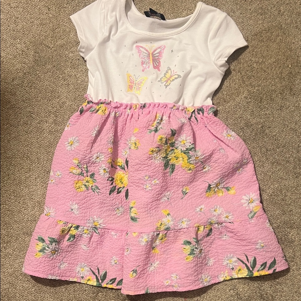 Lilt White and Pink Floral Kids Dress